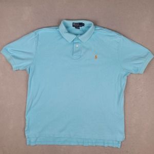 Ralph Lauren Polo Shirt Men's Large Blue Cotton Pony Rugby Short‎ Sleeve